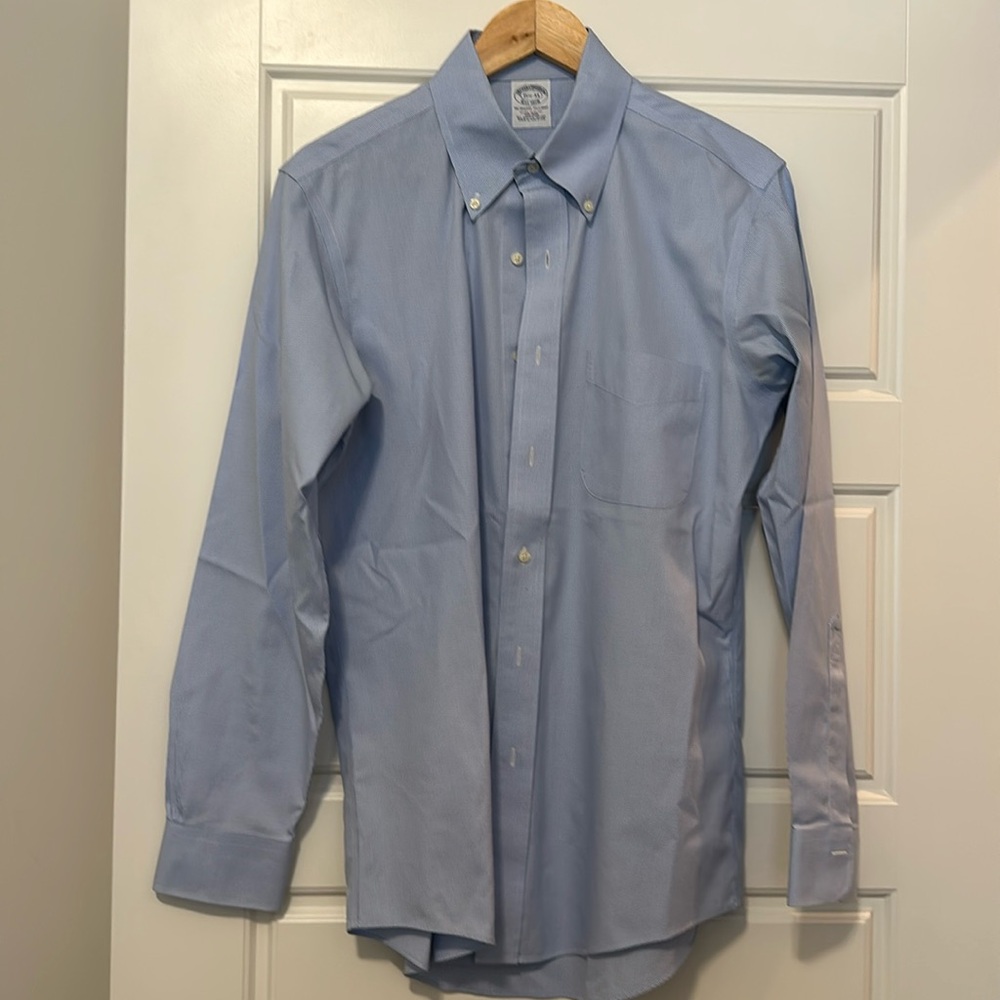 Brooks Brothers button down.  Blue and white check.  Size 15.5-33 slim fit
